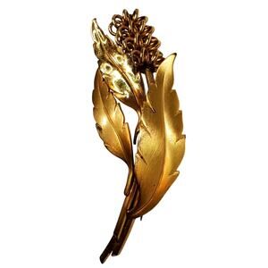 Grape Fruit Branch Vtg Gilded Brooch 3.25" Pin